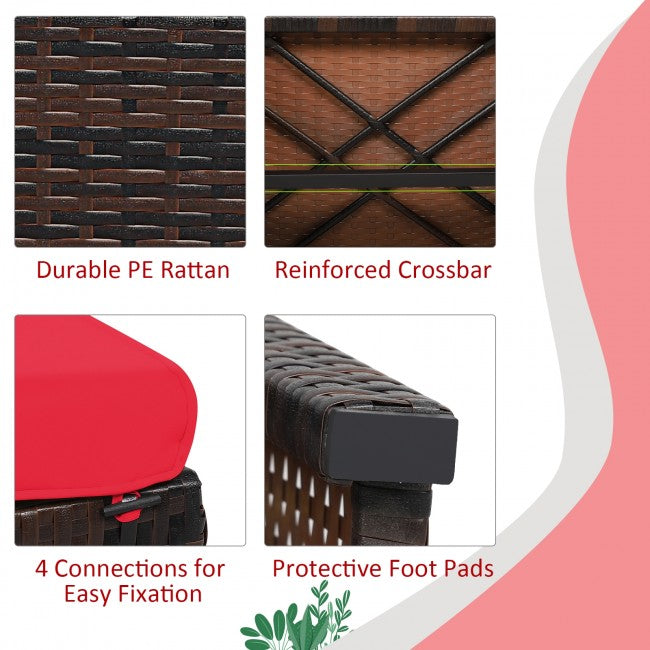 2 Pieces Patio Rattan Ottomans Outdoor Wicker All Weather Footstool Footrest Seat with Soft Cushion