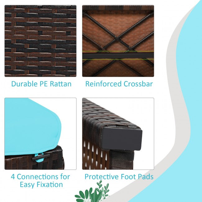 2 Pieces Patio Rattan Ottomans Outdoor Wicker All Weather Footstool Footrest Seat with Soft Cushion