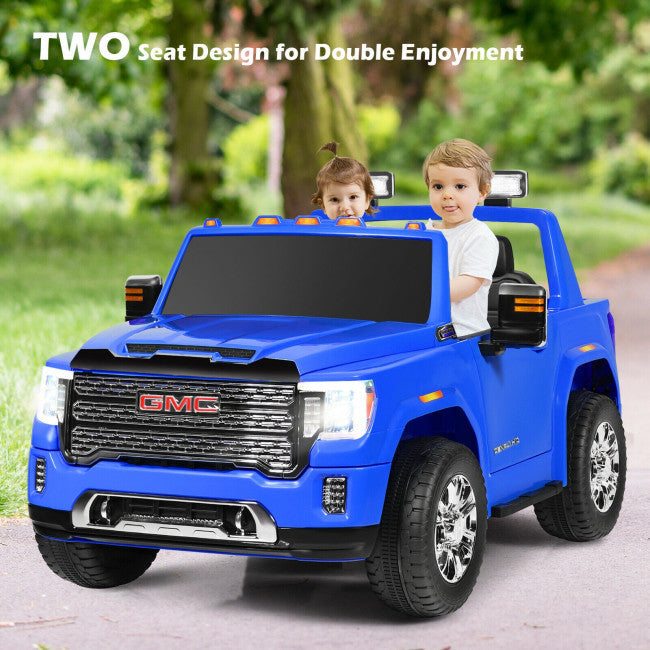 2 Seater Battery Powered GMC Kids Ride on Truck 12V Licensed Electric Car with Remote Control and Storage Box-Canada Only