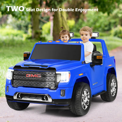 2 Seater Battery Powered GMC Kids Ride on Truck 12V Licensed Electric Car with Remote Control and Storage Box