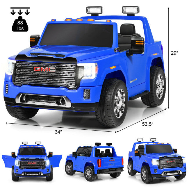2 Seater Battery Powered GMC Kids Ride on Truck 12V Licensed Electric Car with Remote Control and Storage Box-Canada Only