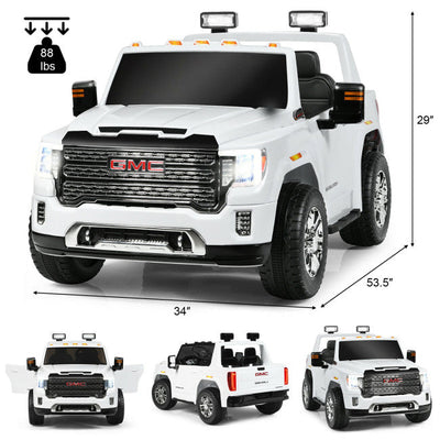 2 Seater Battery Powered GMC Kids Ride on Truck 12V Licensed Electric Car with Remote Control and Storage Box-Canada Only