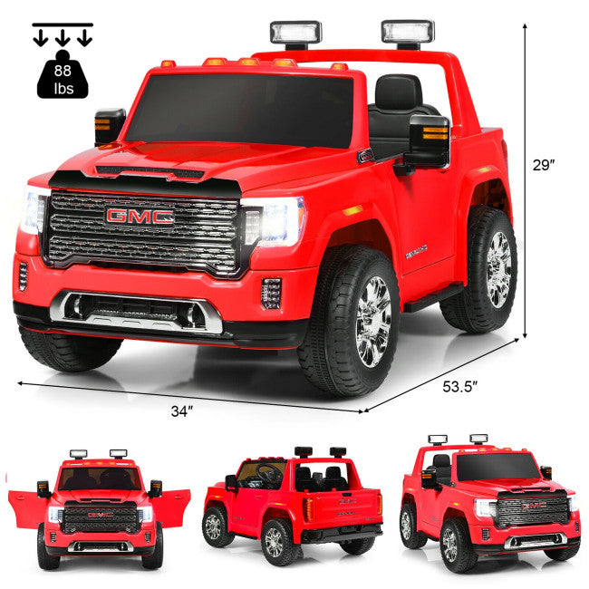 2 Seater Battery Powered GMC Kids Ride on Truck 12V Licensed Electric Car with Remote Control and Storage Box-Canada Only