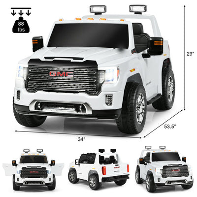 2 Seater Battery Powered GMC Kids Ride on Truck 12V Licensed Electric Car with Remote Control and Storage Box