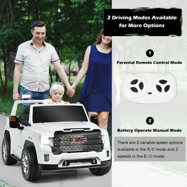 2 Seater Battery Powered GMC Kids Ride on Truck 12V Licensed Electric Car with Remote Control and Storage Box-Canada Only