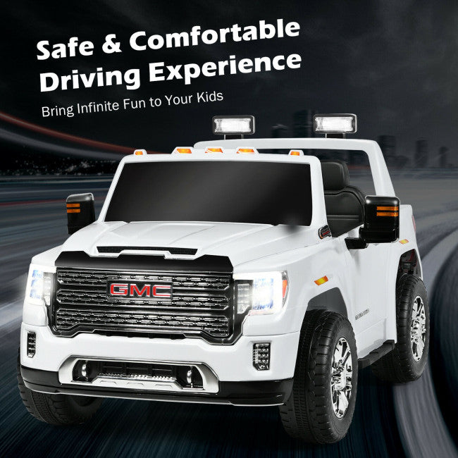 2 Seater Battery Powered GMC Kids Ride on Truck 12V Licensed Electric Car with Remote Control and Storage Box-Canada Only