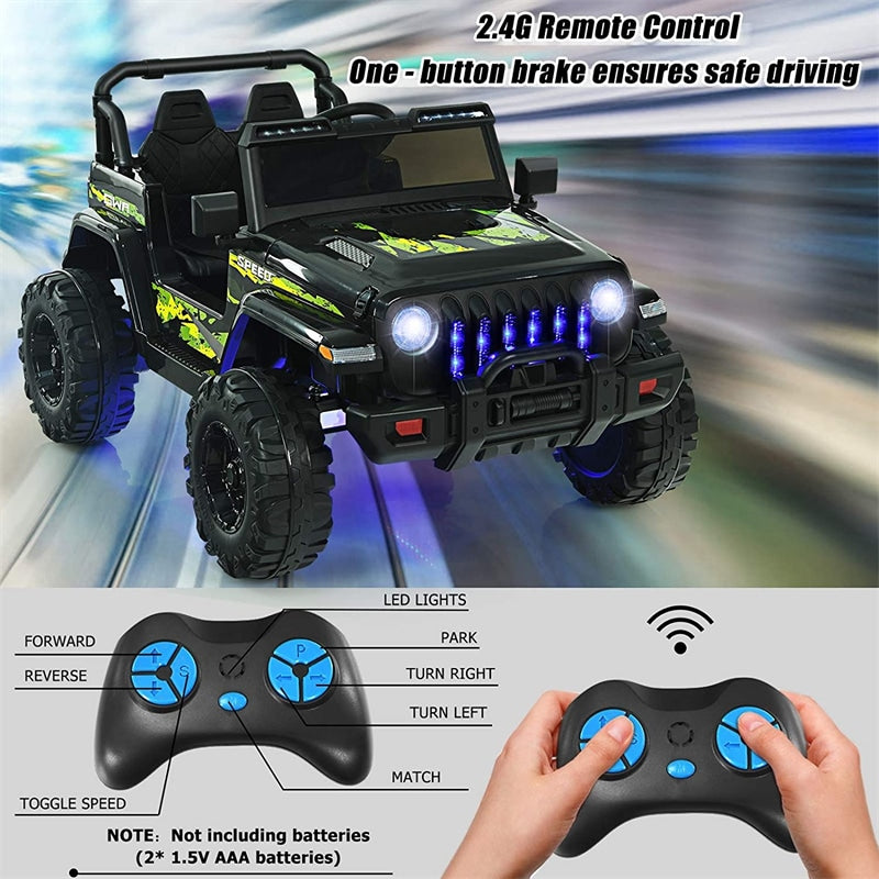 Student Riding Jeep 12V Kids Ride Jeep Electric Truck with Parental Remote Control and LED ...
