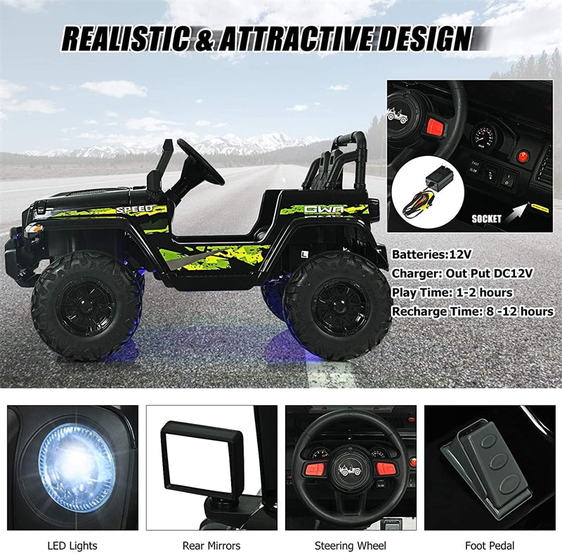 Student Riding Jeep 12V Kids Ride Jeep Electric Truck with Parental Remote Control and LED ...