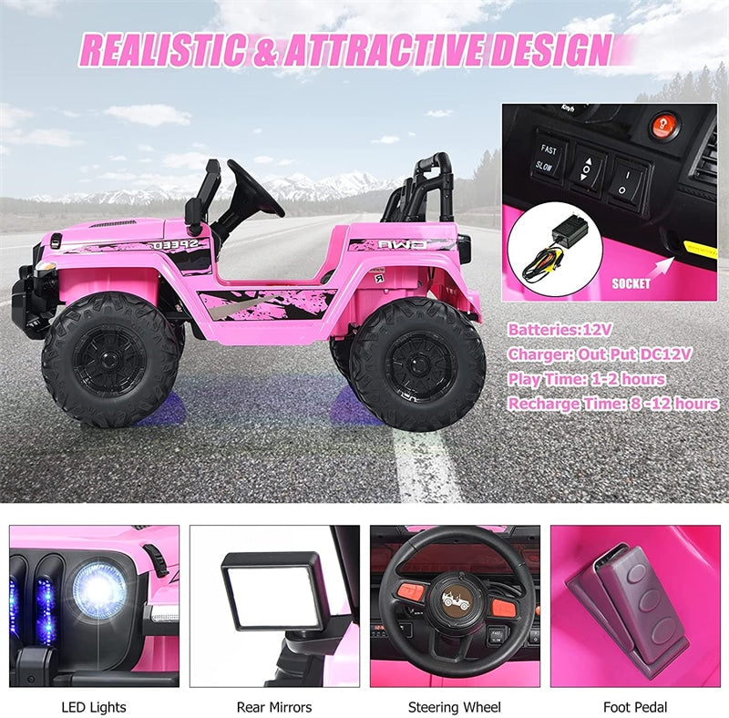 12V Kids Ride Jeep Electric Truck with Parental Remote Control and LED Lights-Canada Only