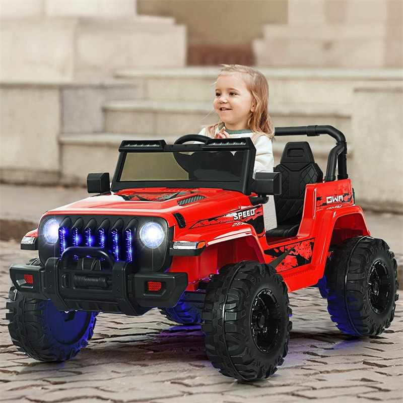 12V Kids Ride Jeep Electric Truck with Parental Remote Control and LED Lights-Canada Only