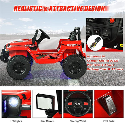 12V Kids Ride Jeep Electric Truck with Parental Remote Control and LED Lights-Canada Only