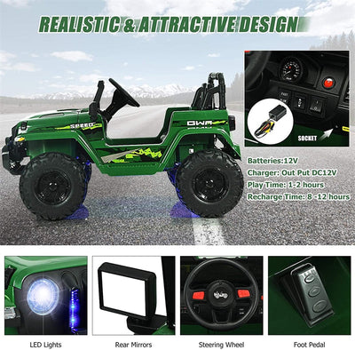 12V Kids Ride Jeep Electric Truck with Parental Remote Control and LED Lights-Canada Only