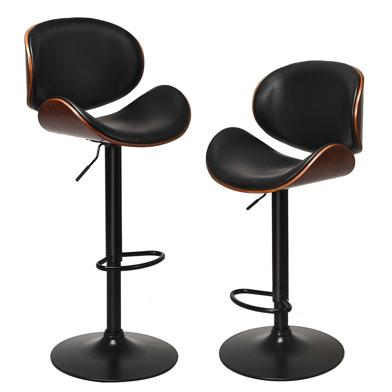 Set of 2 Adjustable Swivel PU Leather Bar Stools with Iron Base and Curved Footrest