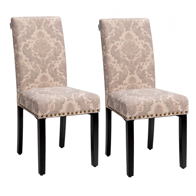 Set of 2 Fabric Upholstered Dining Chair with Sturdy Wooden Legs