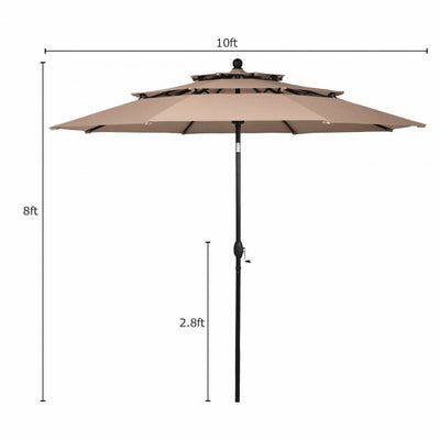 10ft Outdoor Patio 3 Tier Vented Offset Umbrella with 1.5" Aluminum Pole and 8 Sturdy Ribs