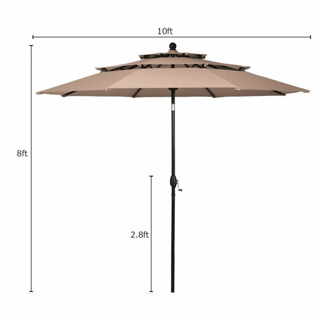 10ft Outdoor Patio 3 Tier Vented Offset Umbrella with 1.5" Aluminum Pole and 8 Sturdy Ribs