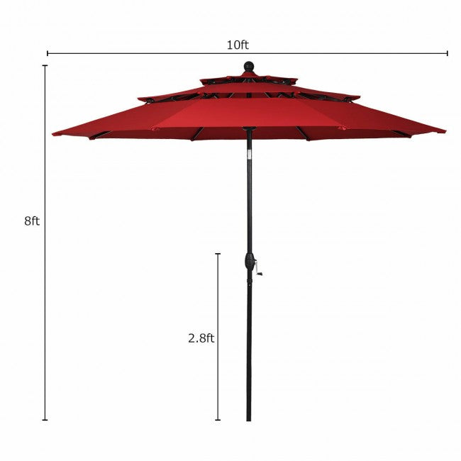 10ft Outdoor Patio 3 Tier Vented Offset Umbrella with 1.5" Aluminum Pole and 8 Sturdy Ribs