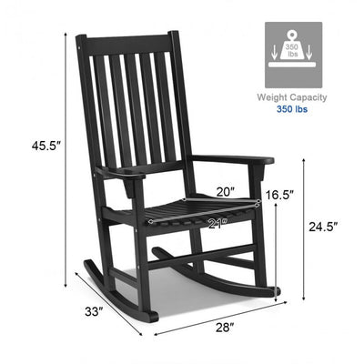 Oversized Wooden Porch Rocking Chair High Back Slat Reclining Seat