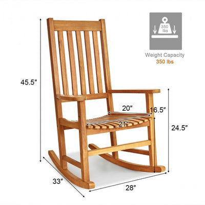 Oversized Wooden Porch Rocking Chair High Back Slat Reclining Seat