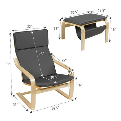 Modern Wooden Relax Lounge Chair Set Accent Armchair With ottoman