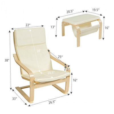 Modern Wooden Relax Lounge Chair Set Accent Armchair With ottoman