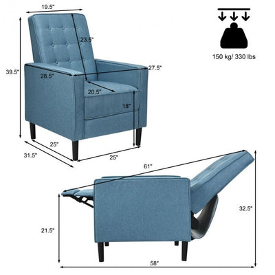 Single Recliner Chair Accent Arm Chair Mid Century Modern Sofa Chair with Push Back