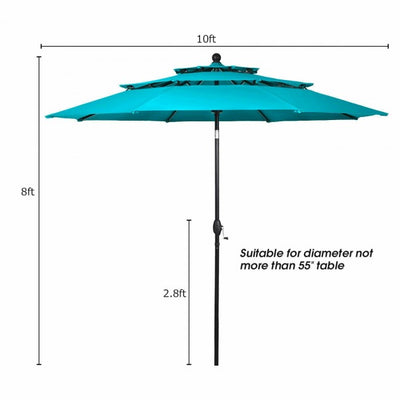 10ft Outdoor Patio 3 Tier Vented Offset Umbrella with 1.5" Aluminum Pole and 8 Sturdy Ribs