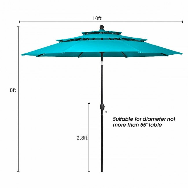 10ft Outdoor Patio 3 Tier Vented Offset Umbrella with 1.5" Aluminum Pole and 8 Sturdy Ribs