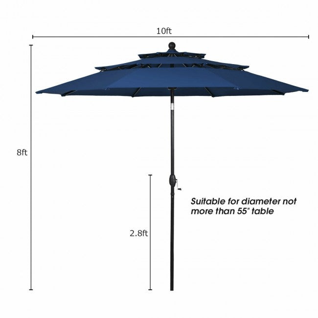 10ft Outdoor Patio 3 Tier Vented Offset Umbrella with 1.5" Aluminum Pole and 8 Sturdy Ribs