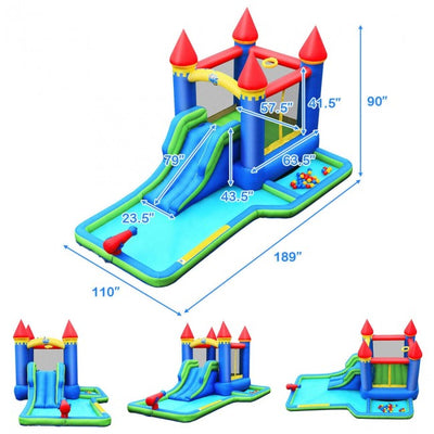 Kids Inflatable Bounce House Jumping Castle Water Slide Park Bouncer with Ball Shooting and Trampoline