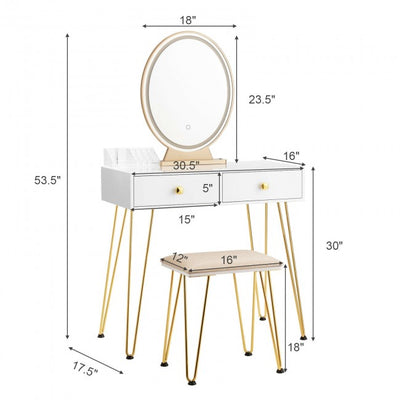 Vanity Table Set Makeup Dressing Desk with Touch Screen Adjustable Brightness Mirror and Cushioned Stool