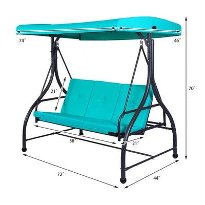 3 Seats Outdoor Converting Swing Hammock Patio Porch Swing with Comfortable Cushion