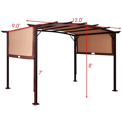 12 x 9 ft Outdoor Pergola Patio Gazebo Sun Shelter with Retractable Canopy