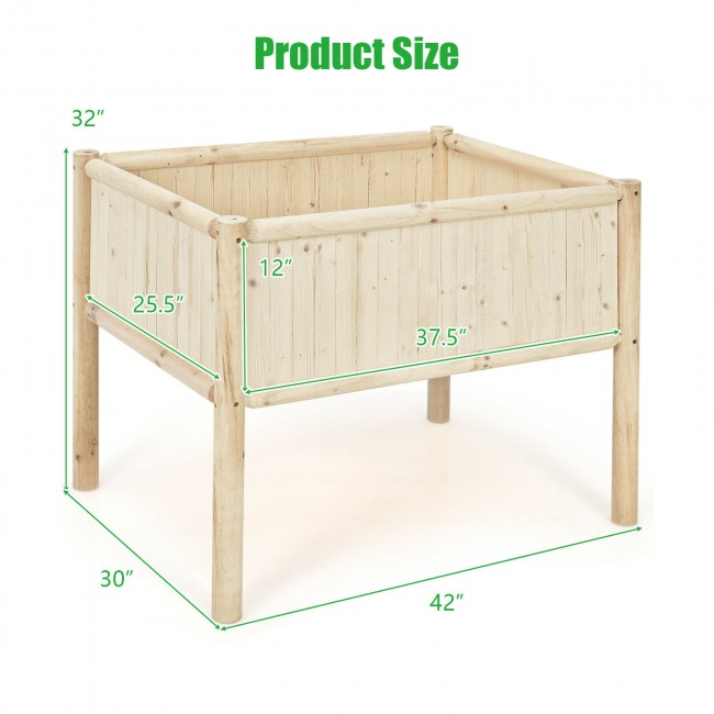 42" x 30" x 32" Raised Garden Bed Elevated Wooden Planter Box Stand with Bed Liner, 330lbs Capacity