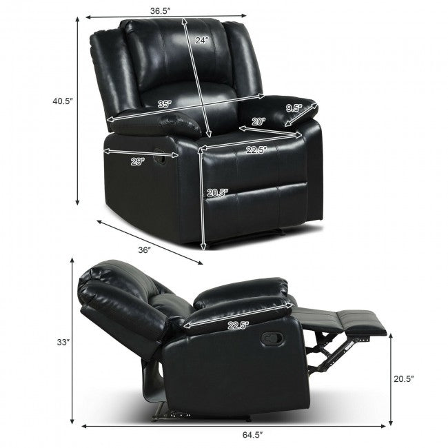 Single PU Leather Recliner Chair Ergonomic Lounger Sofa Home Theater Seating with Footrest Armrest