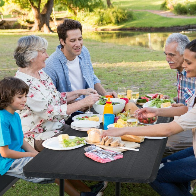 Outdoor Camping Picnic Table Bench Set Dining Set with Metal Base