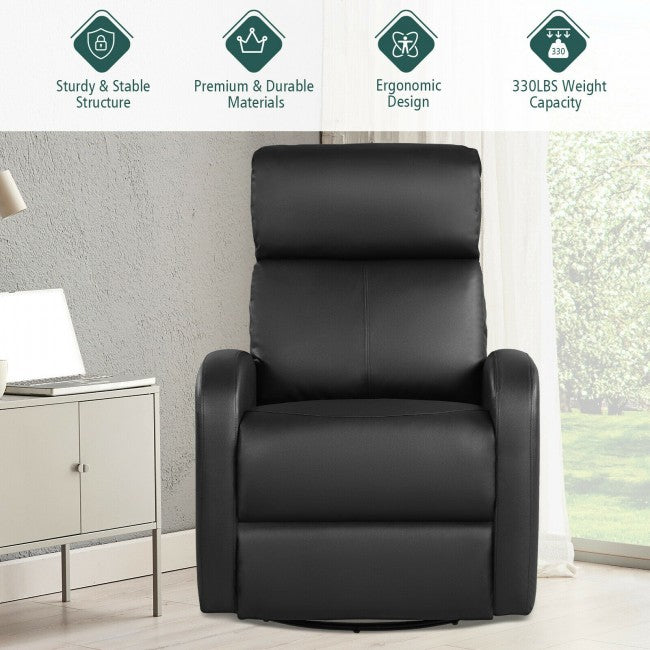 Single Recliner Chair Swivel Rocker Sofa Home Theater Seating with Padded Seat Backrest and Footrest