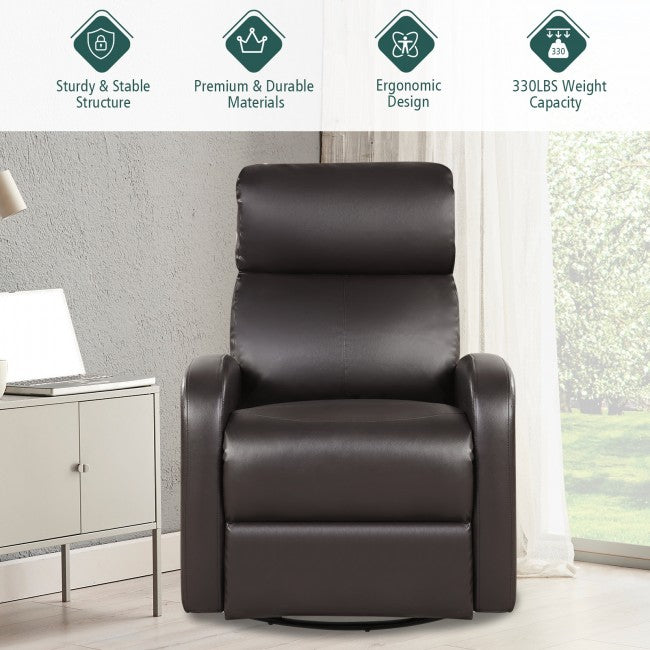 Single Recliner Chair Swivel Rocker Sofa Home Theater Seating with Padded Seat Backrest and Footrest