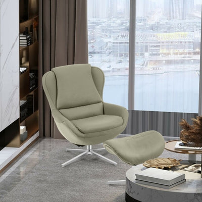 360° Swivel Leather Rocking Chair with Ottoman and Padded Cushions