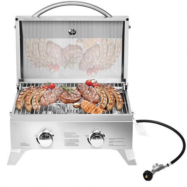 20000 BTU Outdoor Portable Gas Grill, Patio Propane BBQ Grid with 2 Burner