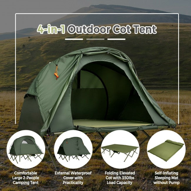 cot tent 2 person 2-Person Outdoor Camping Tent with External Cover-Green