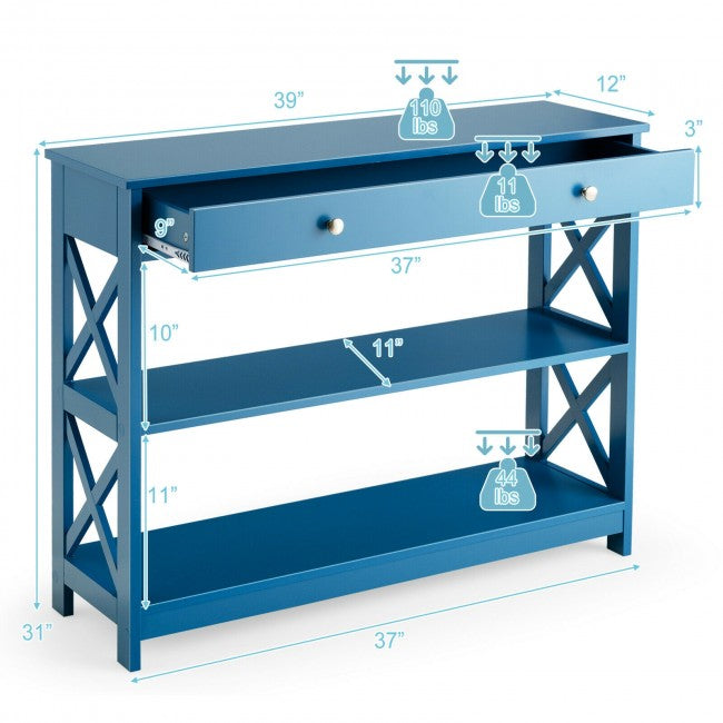 3-Tier Side Console Table Entryway Table Narrow Accent Table with Drawer and Storage Shelves