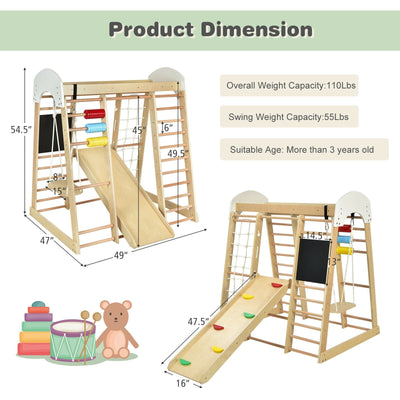 Indoor Playground Climbing Gym Wooden 8 in 1 Climber Playset for Children