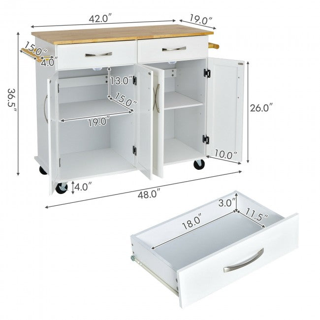 Kitchen Island Rolling Trolley Large Storage Cabinet Buffet Cart with Adjustable Shelves and Drawers