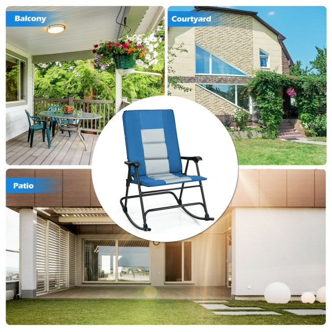 Outdoor Portable Folding Rocking Chair with Armrest &amp; Padded Seat