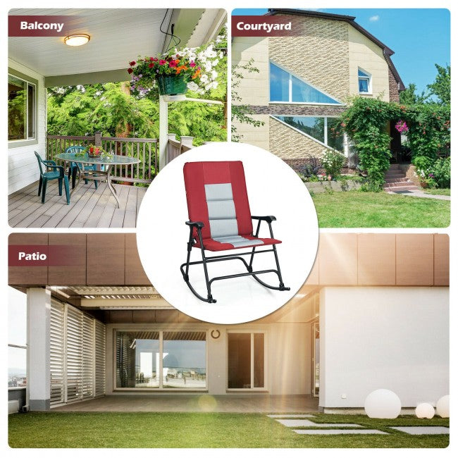 Outdoor Portable Folding Rocking Chair with Armrest &amp; Padded Seat