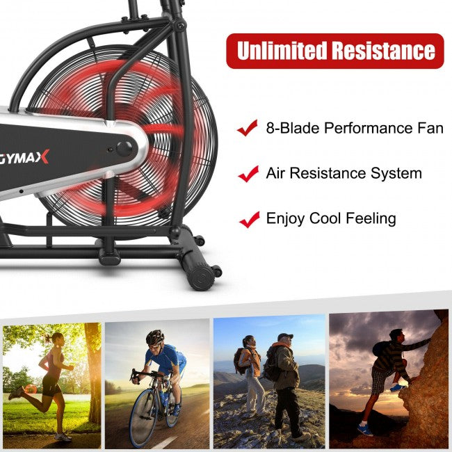 Motion Upright Air Bike Fan Exercise Bike with Unlimited Resistance and Adjustable Seat