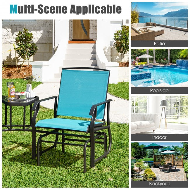 Double Swing Glider Rocker Chair set with Glass Table-Brown
