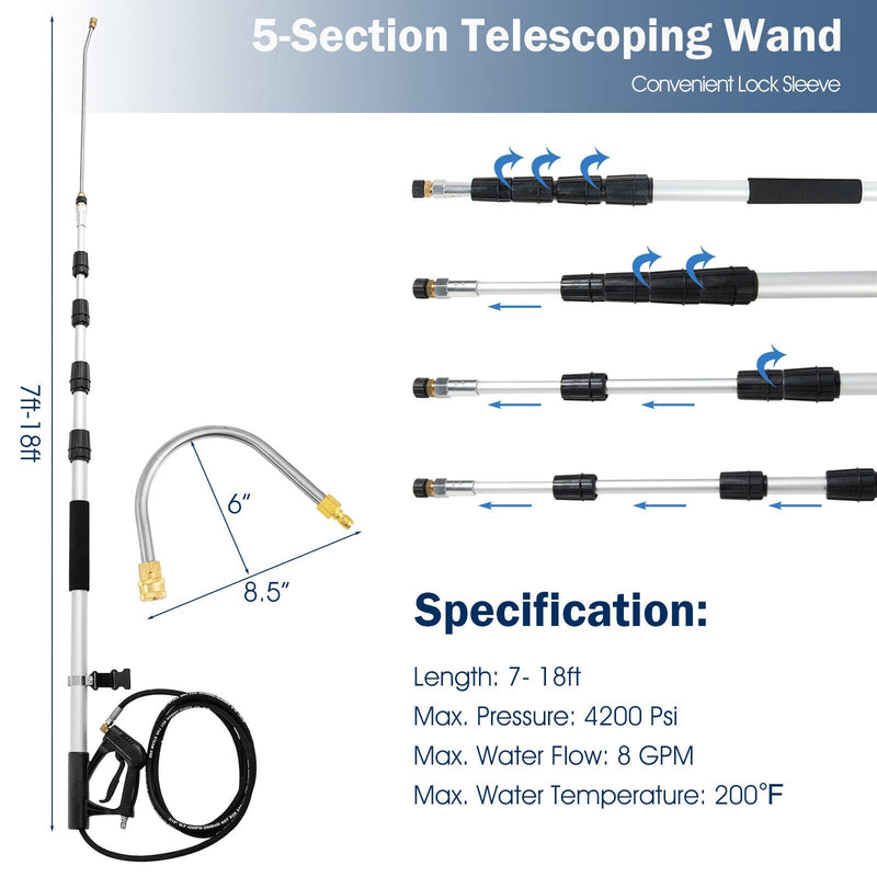4000 PSI 18 Ft Telescoping Spray Wand Pressure Washer
