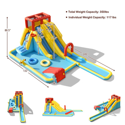 Inflatable Dual Slide Water Park Climbing Bouncer with 735W Air Blower